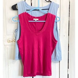Z Supply Tank Top Bundle Pink Ribbed Scoop Neck & Blue V-Neck Crop Womens Large